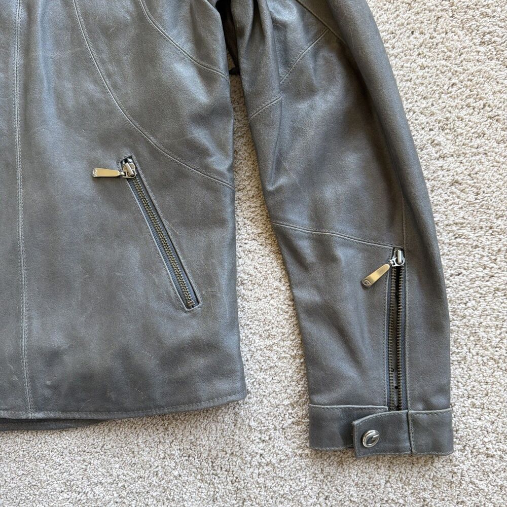 Hein Gericke La Jolla Womens 12 Gray Leather Motorcycle Jacket Moto Biker - Picture 2 of 16